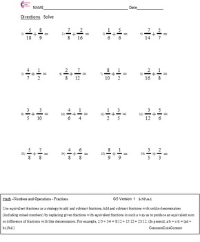 5.NF Fractions All Standards Fifth Grade Common Core Math ...
