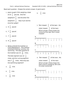 Preview of 5.NF.1 & 5.NF.2 Add & Subtract Fractions ASSESSMENT Test