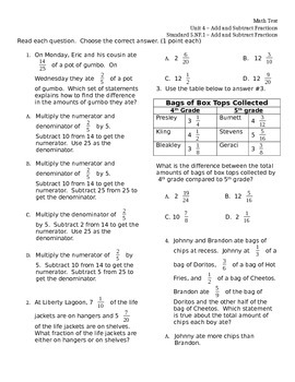Preview of 5.NF.1 Add & Subtract Fractions ASSESSMENT Test