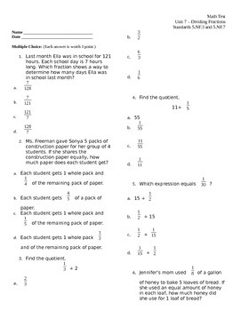 Preview of 5.NF.3 & 5.NF.7 Divide Fractions ASSESSMENT Test