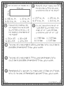 5 Nf 4 B Area Of Rectangles With Fractional Sides Worksheet Test