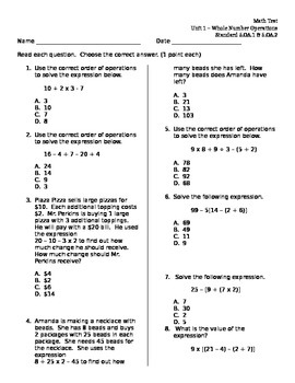 Preview of 5.OA.1 & 5.OA.2 Order of Operations, Parentheses Brackets Braces ASSESSMENT Test