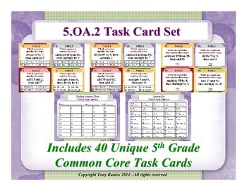 Preview of 5.OA.2 5th Grade Math Task Cards - 5 OA.2 Write Simple Expressions With Easel