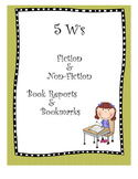 5W's Book Reports and Bookmarks