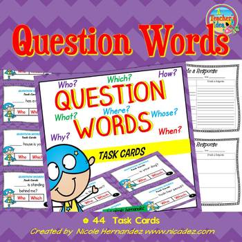 Preview of 5Ws and H Question Words TASK CARDS