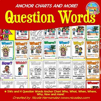 Preview of 5Ws and H Question Words Anchor Chart Who, What, When, Where, Why, How and more!