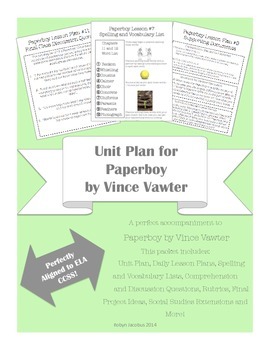 Preview of 5th/6th/7th Grade Unit Plan for The Paperboy by Vince Vawter ELA CCSS Aligned