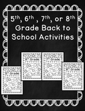 5th, 6th, 7th, and 8th Grade First Day of School Activities