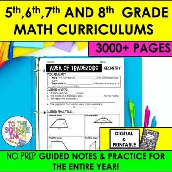 Preview of 5th, 6th, 7th and 8th Grade Math Guided Notes Curriculum