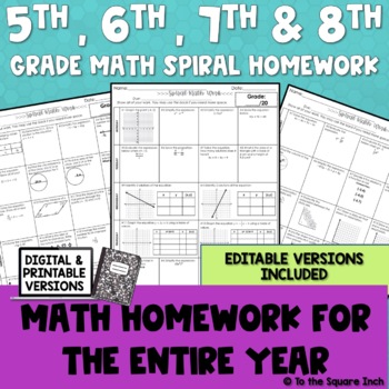 Preview of 5th, 6th, 7th and 8th Grade Math Spiral Homework
