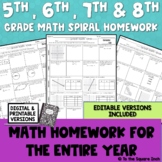 5th, 6th, 7th and 8th Grade Math Spiral Homework