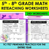5th, 6th, 7th and 8th Grade Math Reteaching Worksheets
