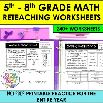 Preview of 5th, 6th, 7th and 8th Grade Math Reteaching Worksheets