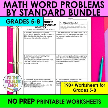 Preview of 5th, 6th, 7th and 8th Grade Math Word Problems Worksheets