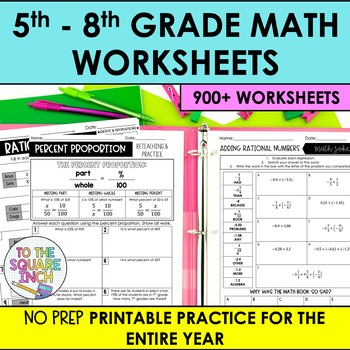 Preview of 5th, 6th, 7th and 8th Grade Math Worksheets & Printouts