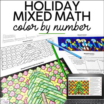 Preview of 5th - 6th Grade Holiday Math Color by Number Print and Digital Math Activity