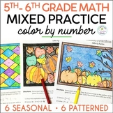 5th-6th Grade Math Color by Number Activities Mixed Math Review