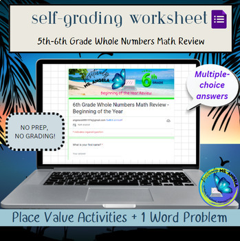 Preview of 5th-6th Grade Math | Whole Numbers Review | Google Forms | Beginning of Year