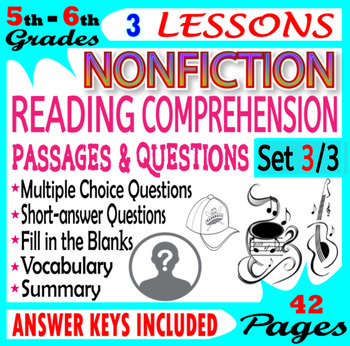 Preview of 5th & 6th Grade Nonfiction Reading Comprehension Passages and Questions. Set 3/3
