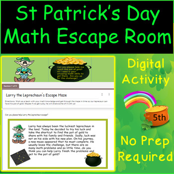 Preview of 5th 6th Grade St.Patrick’s Day Math Review Digital Escape Room