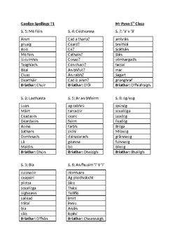 Preview of 5th/6th class Gaeilge (Irish) Weekly spelling lists