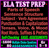5th - 6th grade ELA Test Prep Bundle 1600 MCQs Self-Checki