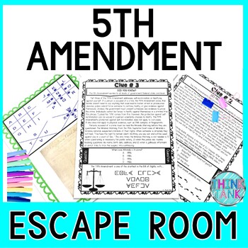Preview of 5th Amendment ESCAPE ROOM Activity - Reading Comprehension - Constitution