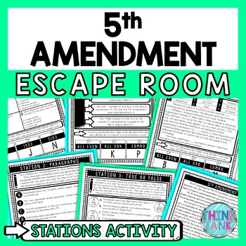 Preview of 5th Amendment Escape Room Stations - Reading Comprehension Activity - Civics