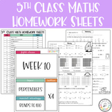 5th Class Math Homework Sheets (for the entire school year)
