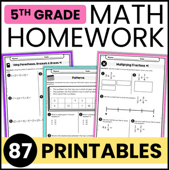 Preview of 5th Grade Math Homework for the Entire Year - Math Worksheets
