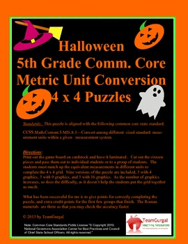 Preview of 5th (Fifth) Grade Common Core- Halloween Metric Length Unit Conversion Puzzle