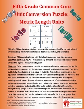 Preview of 5th (Fifth) Grade Common Core - Metric System Length Unit Conversion Puzzle