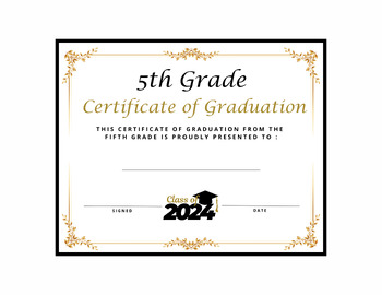 Preview of 5th Fifth Grade Graduation Diploma Certificate Simple Printable Calligraphy