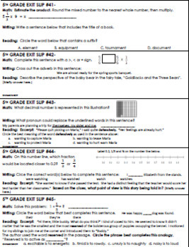 5th Grade Exit Slips, Math, Writing & Reading Daily Test ...