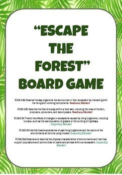 Preview of 5th Grade Science: ESCAPE THE FOREST BOARD GAME