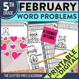 5th Grade February Word Problems printable and digital mat