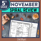 NOVEMBER Spiral Review Worksheets Thanksgiving Math Activities 5th Grade Fifth