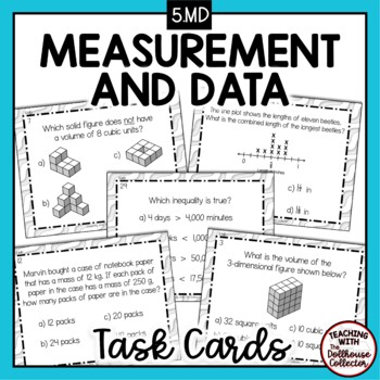 Preview of Measurement and Data 5th Grade Math Task Cards Volume, Line Plots, Conversions