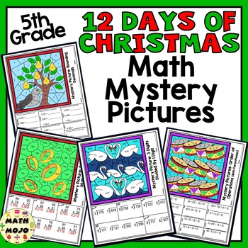 Preview of 5th Grade 12 Days of Christmas Color By Number Activities