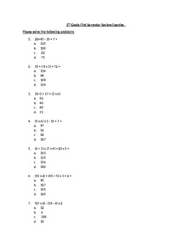 Preview of 5th Grade 1st Semester Math Review Exercise