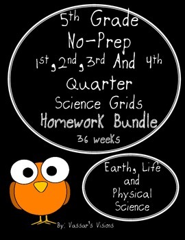 Preview of BUNDLE - 5th Grade Science Grids No-Prep Homework -  36 Weeks Included