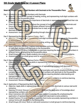 Preview of 5th Grade 24-25 Math Quarter 4 Lesson Plans