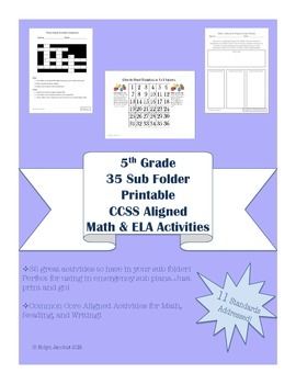 Preview of 5th Grade 35 CCSS Aligned worksheets & activities-for Sub Folder, Sub Tub
