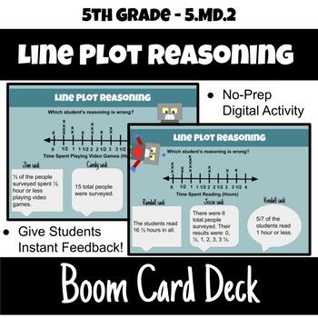 Preview of 5th Grade - 5.MD.2 Line Plot with Fractions Reasoning Boom Deck Cards Activity