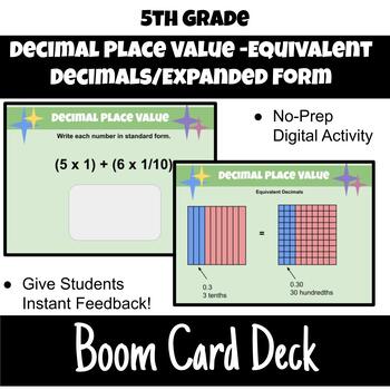 Preview of 5th Grade/5.NBT.A.3a - Decimal Place Value Boom Card Deck Activity - FREE!!!