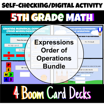 Preview of 5th Grade Evaluating Expressions/Order of Operations Boom Card Bundle 5.OA.1-2