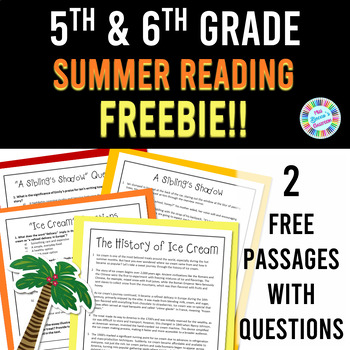 Preview of 5th Grade & 6th Grade Summer Reading Comprehension Passages & Questions FREEBIE!