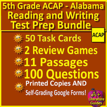 Preview of 5th Grade ACAP Alabama Reading and Writing Bundle Tests, Games, Task Cards