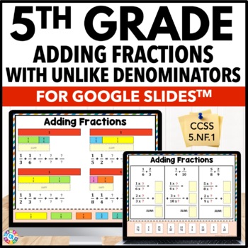 Preview of Adding Fractions with Unlike Denominators Activity Worksheets Google Slides 5th