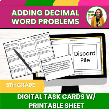 Preview of 5th Grade Math Adding Decimals Word Problems Digital Task Cards Activity